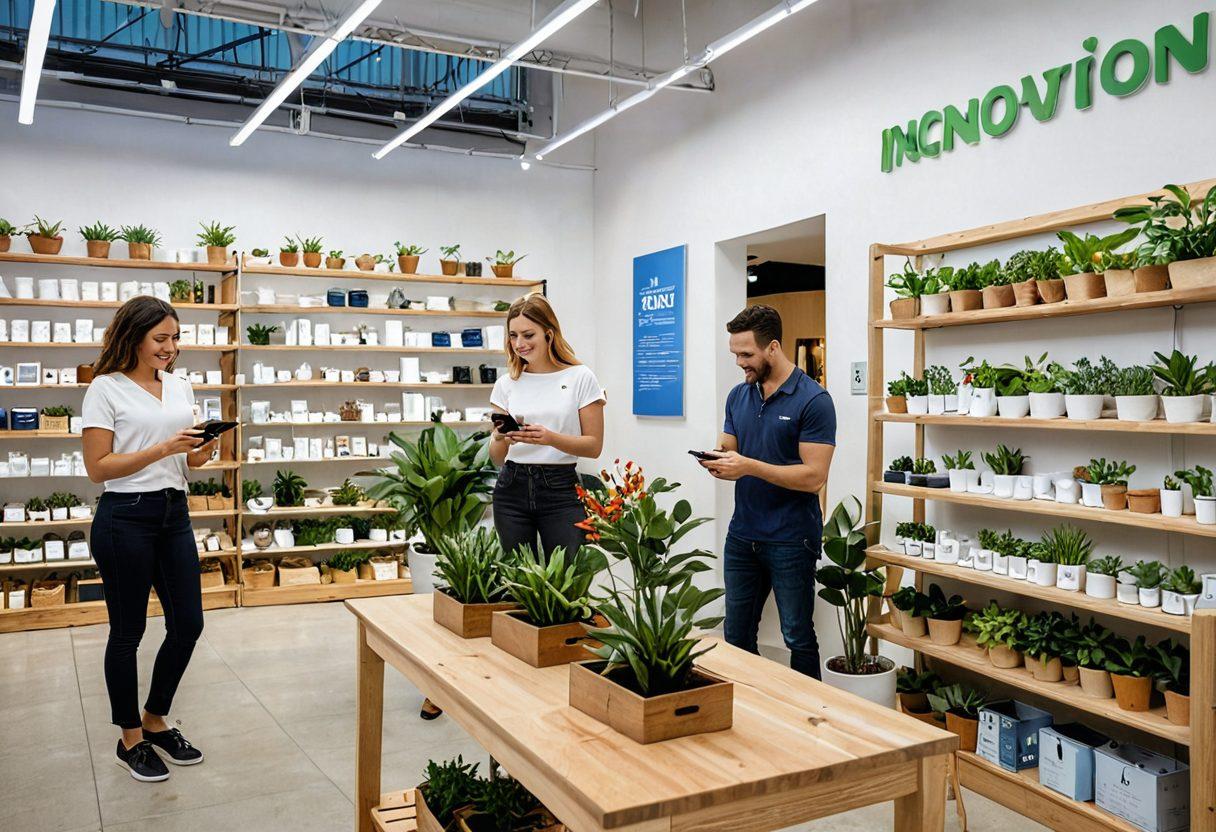 A vibrant collage depicting the Jostins brand experience, featuring a modern retail environment, a diverse group of happy customers engaging with products, and elements representing quality and innovation. Include subtle hints of technology and eco-friendliness in the background, with warm and inviting colors. Ideal for conveying a sense of community and trust. super-realistic. vibrant colors. white background.