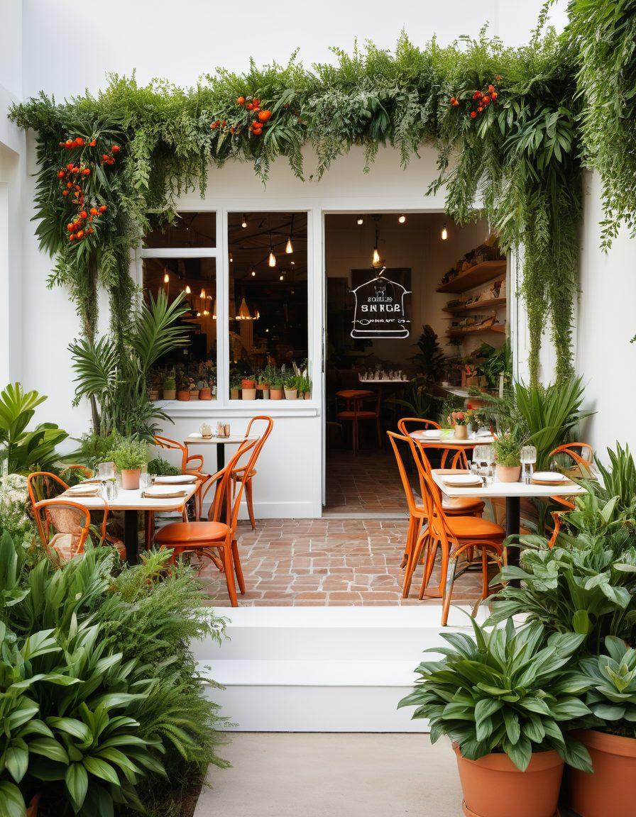 A collage showcasing vibrant highlights of Jostins offerings: a cozy cafe with artisanal coffee, a serene outdoor space with lush greenery, a welcoming community event, and a display of unique products. Each section is interconnected with flowing lines to reflect excitement and community. The colors are bright and inviting, emphasizing a sense of exploration and warmth. super-realistic. vibrant colors. white background.